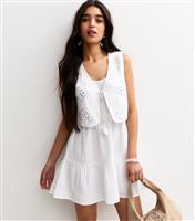 Women's White 2 in 1 Waistcoat Tiered Mini Dress New Look