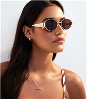 Gold Tone Metal Oval Sunglasses New Look