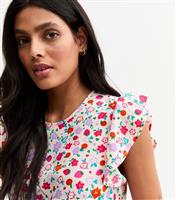 Women's White Floral Print Ruffled Top New Look