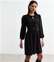 Women's Black Tie Front Textured Jersey Mini Dress New Look