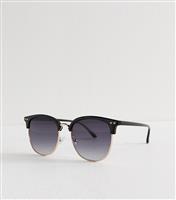 Black Metal Trim Round Sunglasses New Look