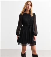 Women's Black Shirred Chiffon Mini Dress New Look