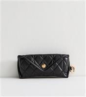 Black Faux Leather Quilted Hardshell Sunglasses Case New Look