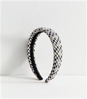 Black Gingham Floral Embroidered Headband New Look