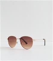 Gold Tone Metal Oversized Round Sunglasses New Look