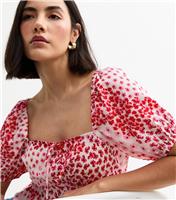 Women's Pink Floral Print Puff Sleeve Top New Look
