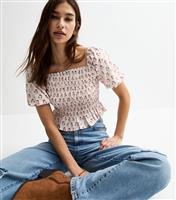 Women's Cream Floral Print Shirred Top New Look