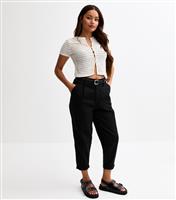 Women's Petite Black Belted Tapered Leg Trousers New Look
