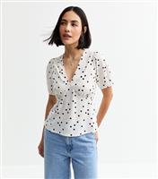 Women's White Spot Print V-Neck Tea Blouse New Look