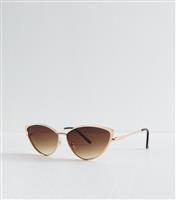 Gold Tone Metal Angular Cat Eye Sunglasses New Look