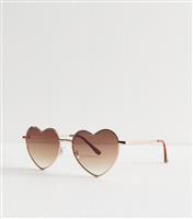 Gold Heart Frame Sunglasses New Look