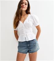 Women's Petite Blue Raw Hem Denim Shorts New Look