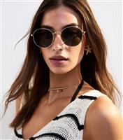 Gold Tone Metal Round Frame Sunglasses New Look