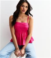 Women's Pink Lace Trim Peplum Hem Cami Top New Look