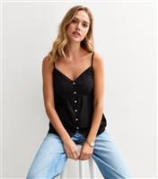 Women's Black Crinkled Lace Trimmed Cami Top New Look