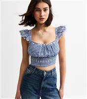 Women's Blue Checked Broderie Anglaise Cropped Top New Look
