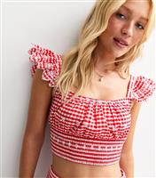 Women's Red Checked Broderie Anglaise Cropped Top New Look