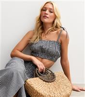 Women's Black Gingham Check Shirred Cropped Cami Top New Look