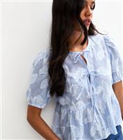 Women's Blue Stripe Jacquard Tie Front Top New Look