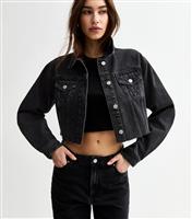 Women's Black Raw Hem Cropped Denim Jacket New Look