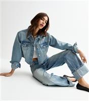Women's Blue Raw Hem Cropped Denim Jacket New Look