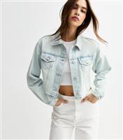 Women's Light Blue Raw Hem Cropped Denim Jacket New Look