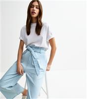 Women's Light Blue Denim Cropped Paperbag Trousers New Look