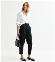 Women's Black Belted Tapered Trousers New Look