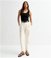 Women's White Belted Tapered Trousers New Look