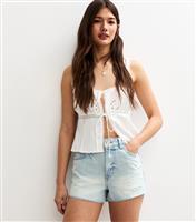 Women's Light Blue Frayed Hem Denim Shorts New Look