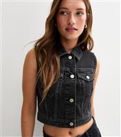Women's Black Sleeveless Denim Jacket New Look