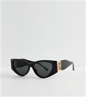 Black Temple Detail Cat Eye Sunglasses New Look