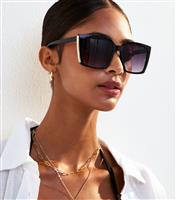 Black Metal Side Square Frame Sunglasses New Look