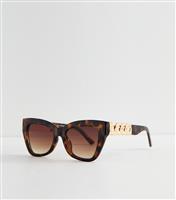 Dark Brown Chain Detail Cat Eye Sunglasses New Look