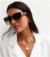 Mink Overlay D Frame Quilted Temple Sunglasses New Look