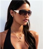 Brown Gradient Lens Wrap Sunglasses New Look
