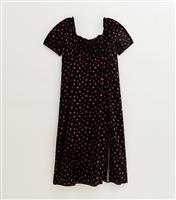 Women's Black Berry Print Milkmaid Midi Dress New Look
