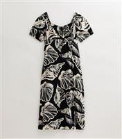 Women's Plus Size Black Shell Print Milkmaid Midi Dress Curves New Look