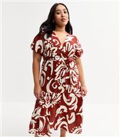 Women's Plus Size Red Printed Wrap Midi Dress Curves New Look