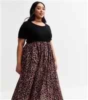 Women's Plus Size Brown Leopard Print Poplin Midi Dress Curves New Look