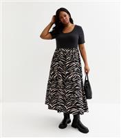Women's Plus Size Black Zebra Scoop Neck 2-in-1 Midi Dress Curves New Look
