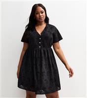 Women's Plus Size Black Broderie Anglaise Mini Dress Curves New Look
