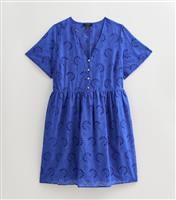 Women's Plus Size Bright Blue Broderie Anglaise Mini Dress Curves New Look