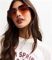 Bright Orange Rimless Square Frame Sunglasses New Look