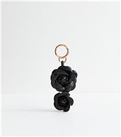 Black Faux Leather Flower Bag Charm New Look