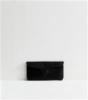 Black Faux Leather Woven Sunglasses Case New Look