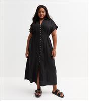 Women's Plus Size Black Shirred Waist Midi Dress Curves New Look