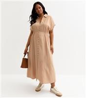 Women's Plus Size Stone Shirred Waist Midi Dress Curves New Look