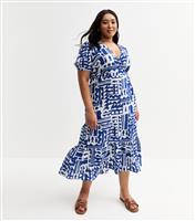 Women's Plus Size Blue Fish Abstract Print Midi Dress Curves New Look