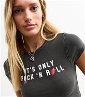 Women's Dark Grey Rolling Stones Ribbed Baby Tee T-Shirt New Look